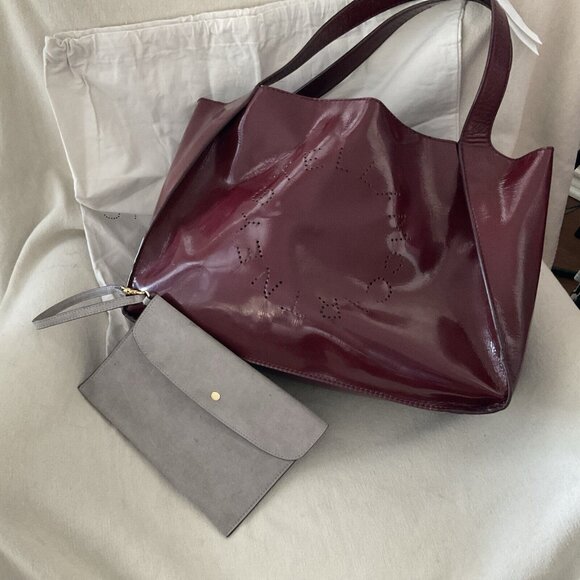 Stella McCartney Alter Burgundy Tote Perforated Logo Patent Leather With Pouch